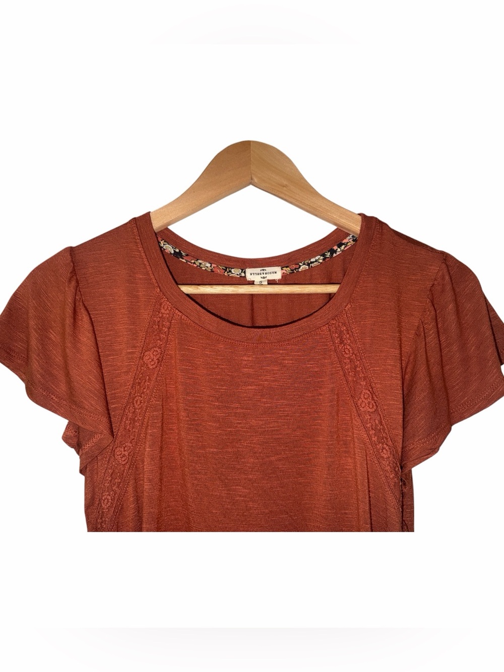Mason & Belle Anthropologie Women’s Small T-Shirt Lace Accent Flutter Sleeves - Picture 2 of 5